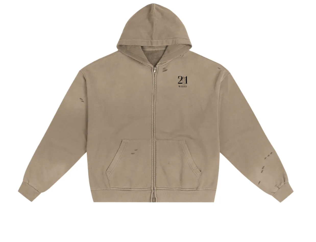 Hand-Frayed Sunfade Zip Hoodie