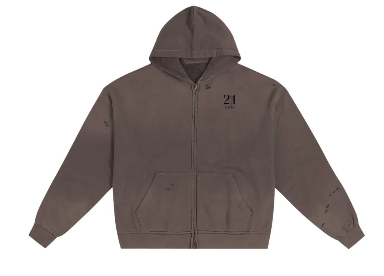 Hand-Frayed Sunfade Zip Hoodie